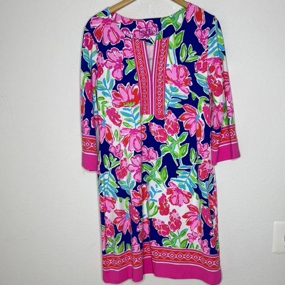Rezobay Chloe print cotton knit 3/4 sleeves dress size Large never worn - Picture 2 of 5